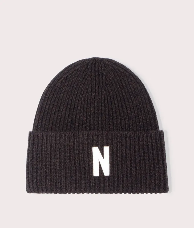 Merino Lambswool Rib N Logo Beanie sold by EQVVS