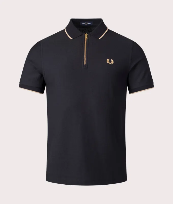 Crepe Piqué Zip Neck Polo Shirt made by Fred Perry