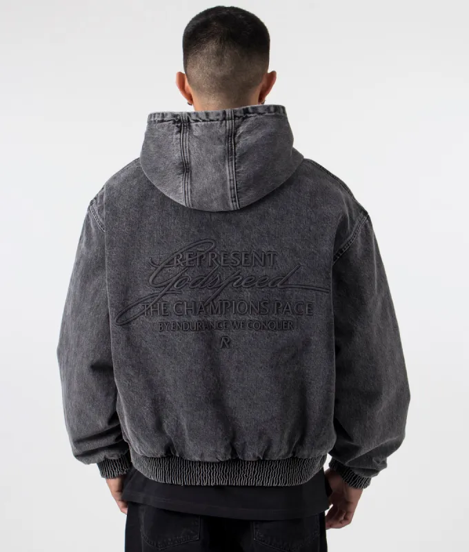 Relaxed Fit R5 Hooded Denim Bomber Jacket sold by EQVVS