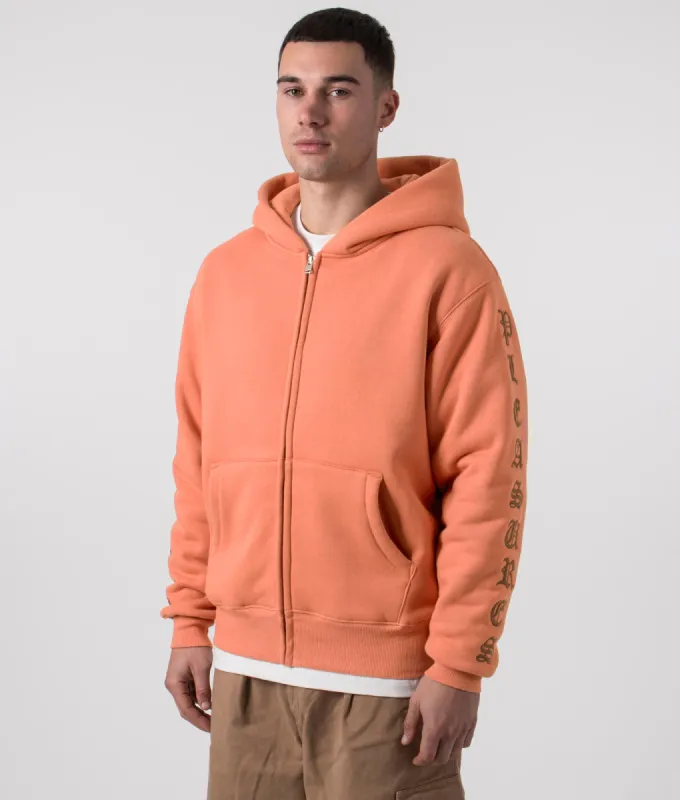 Relaxed Fit Old English Zip Up Hoodie made by Pleasures