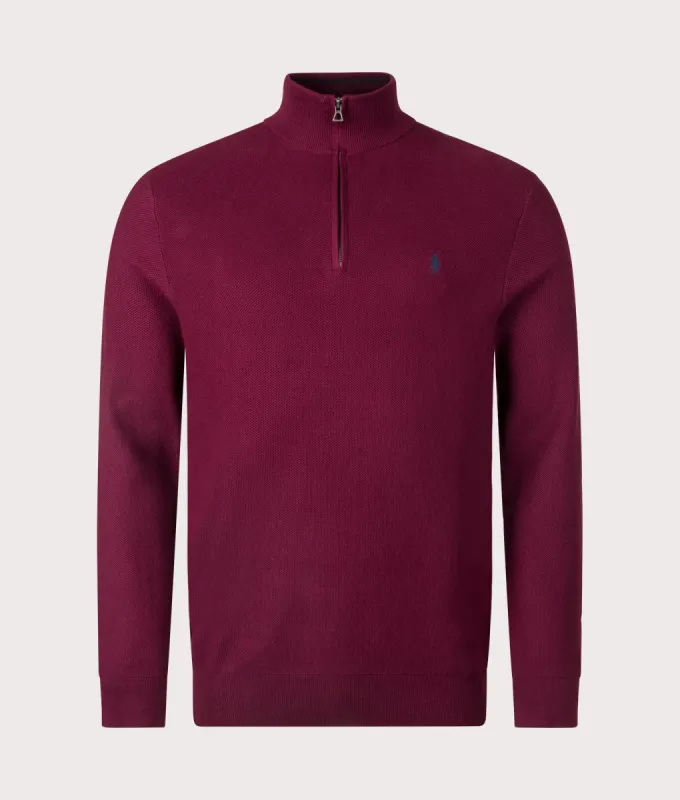 Quarter Zip Contrast Logo Knit Jumper sold by EQVVS