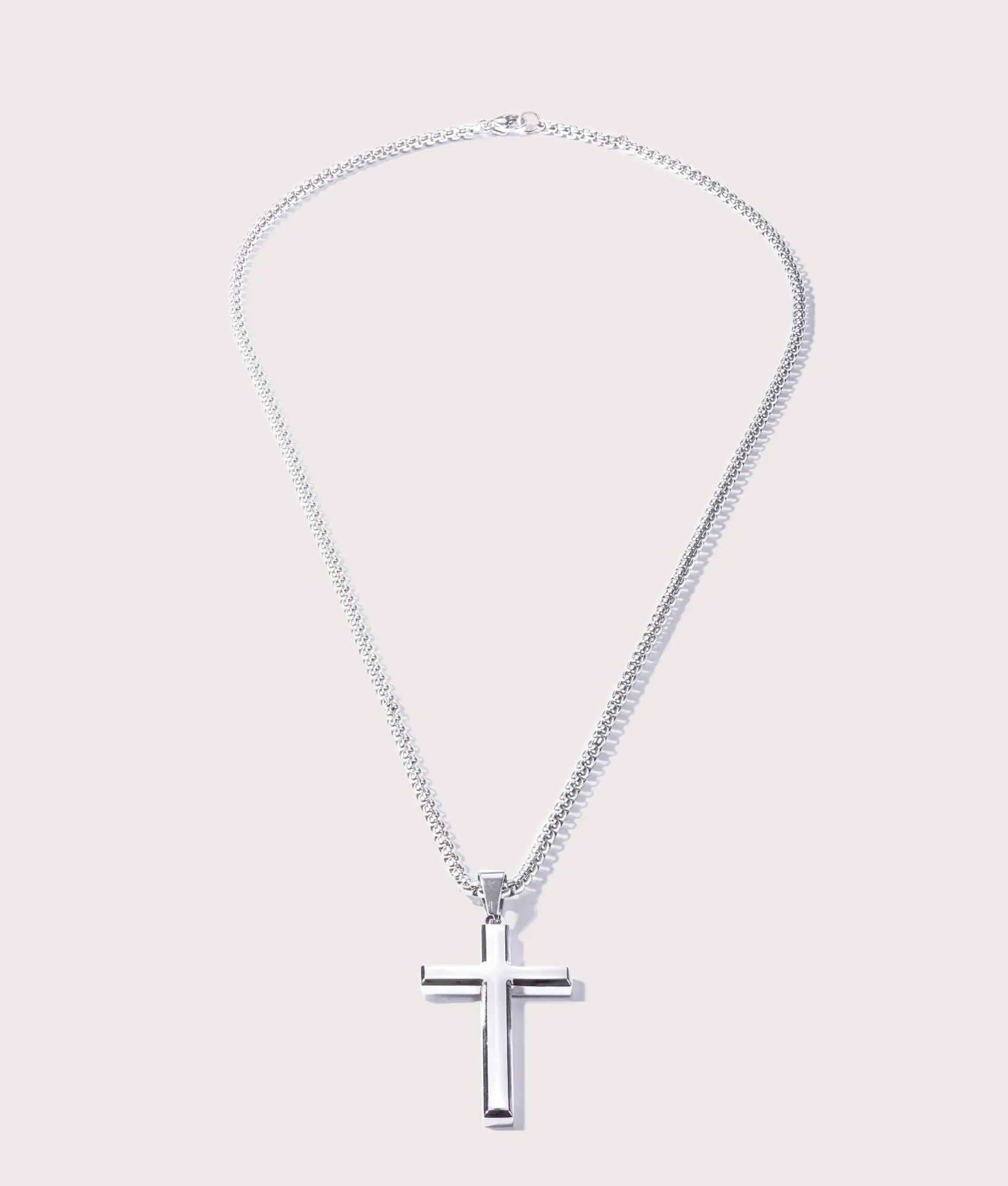 Silver Stainless Steel Cross Pendant 24" sold by EQVVS