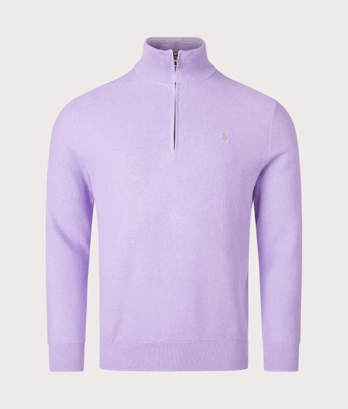 Quarter Zip Contrast Logo Knit Jumper sold by EQVVS