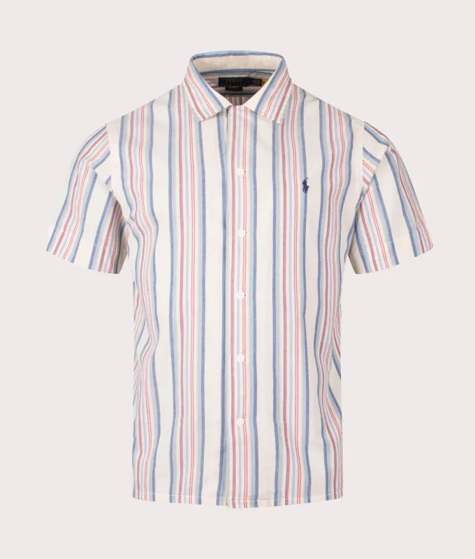 Classic Fit Short Sleeve Striped Chambray Camp Shirt made by Polo by Ralph Lauren