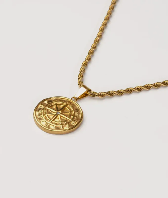 Gold Stainless Steel Compass Pendant 24" sold by EQVVS