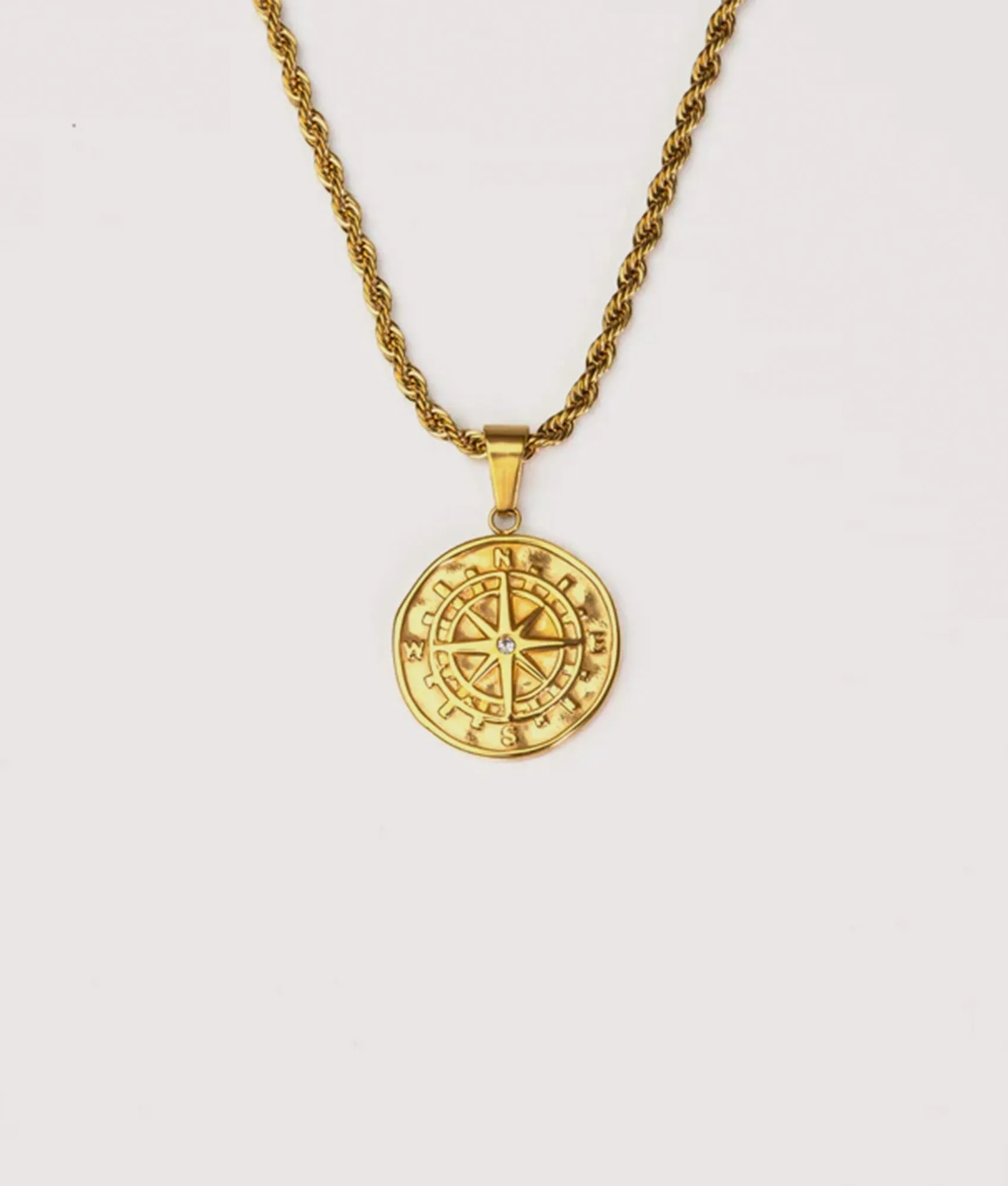 Gold Stainless Steel Compass Pendant 22" sold by EQVVS