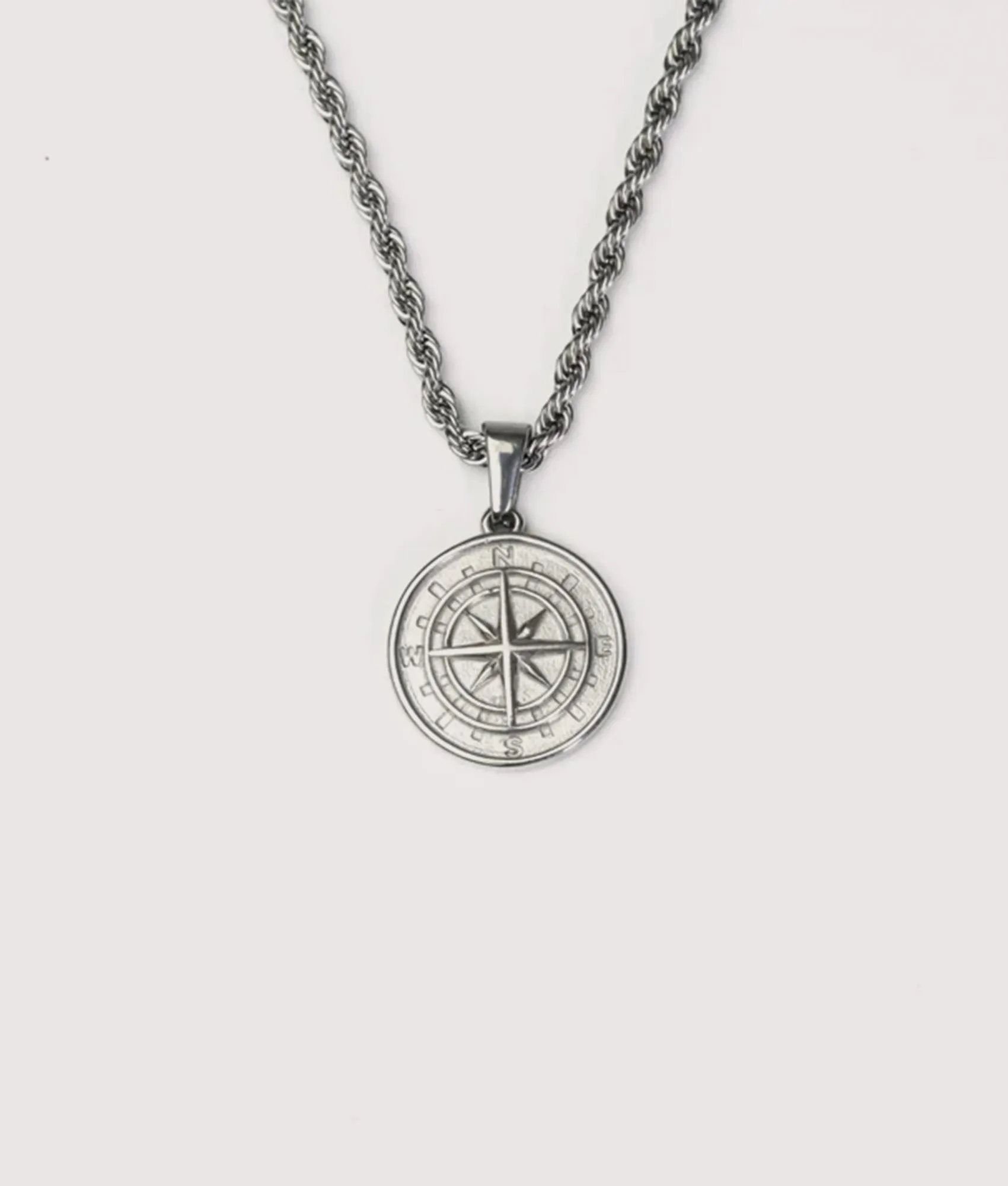Silver Stainless Steel Compass Pendant 22" sold by EQVVS