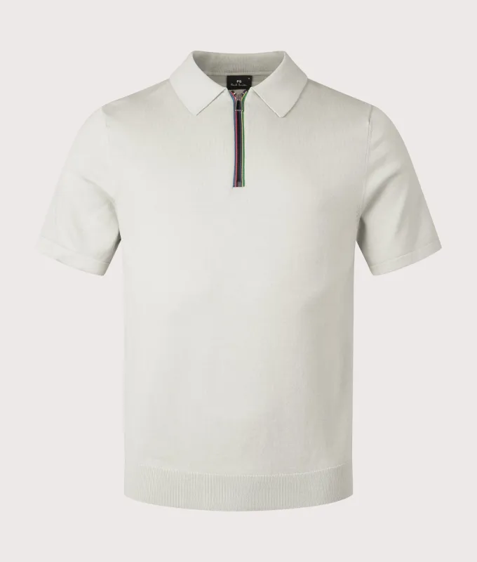 Sports Stripe Zip Knitted Cotton Polo Shirt sold by EQVVS