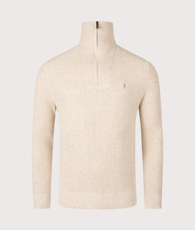 Waffle Knit Quarter Zip Jumper made by Polo by Ralph Lauren