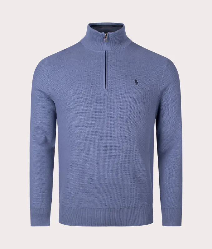 Quarter Zip Contrast Logo Knit Jumper sold by EQVVS