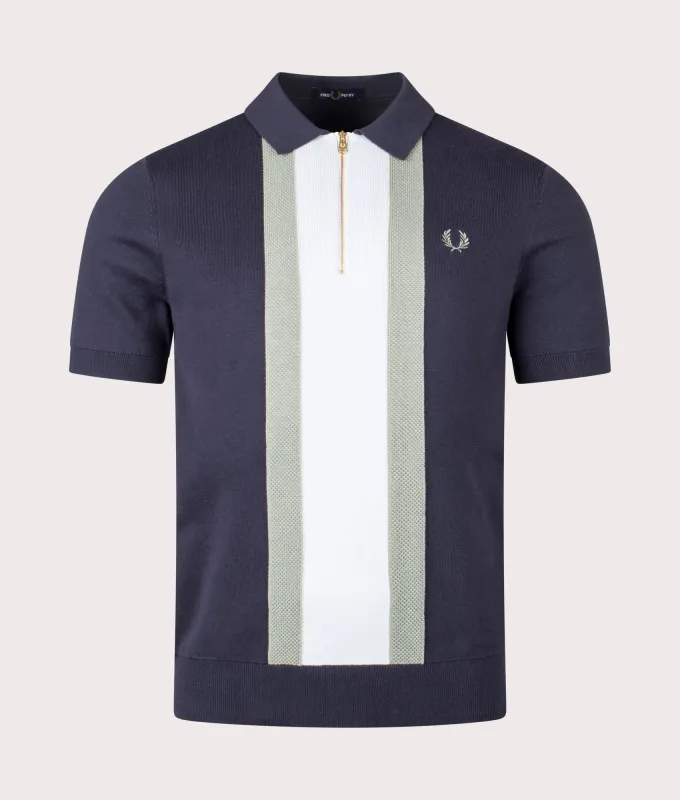 Textured Stripe Zip Neck Knitted Polo Shirt sold by EQVVS