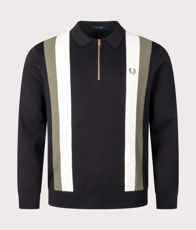 Textured Zip Neck Knitted Long Sleeve Polo Shirt sold by EQVVS