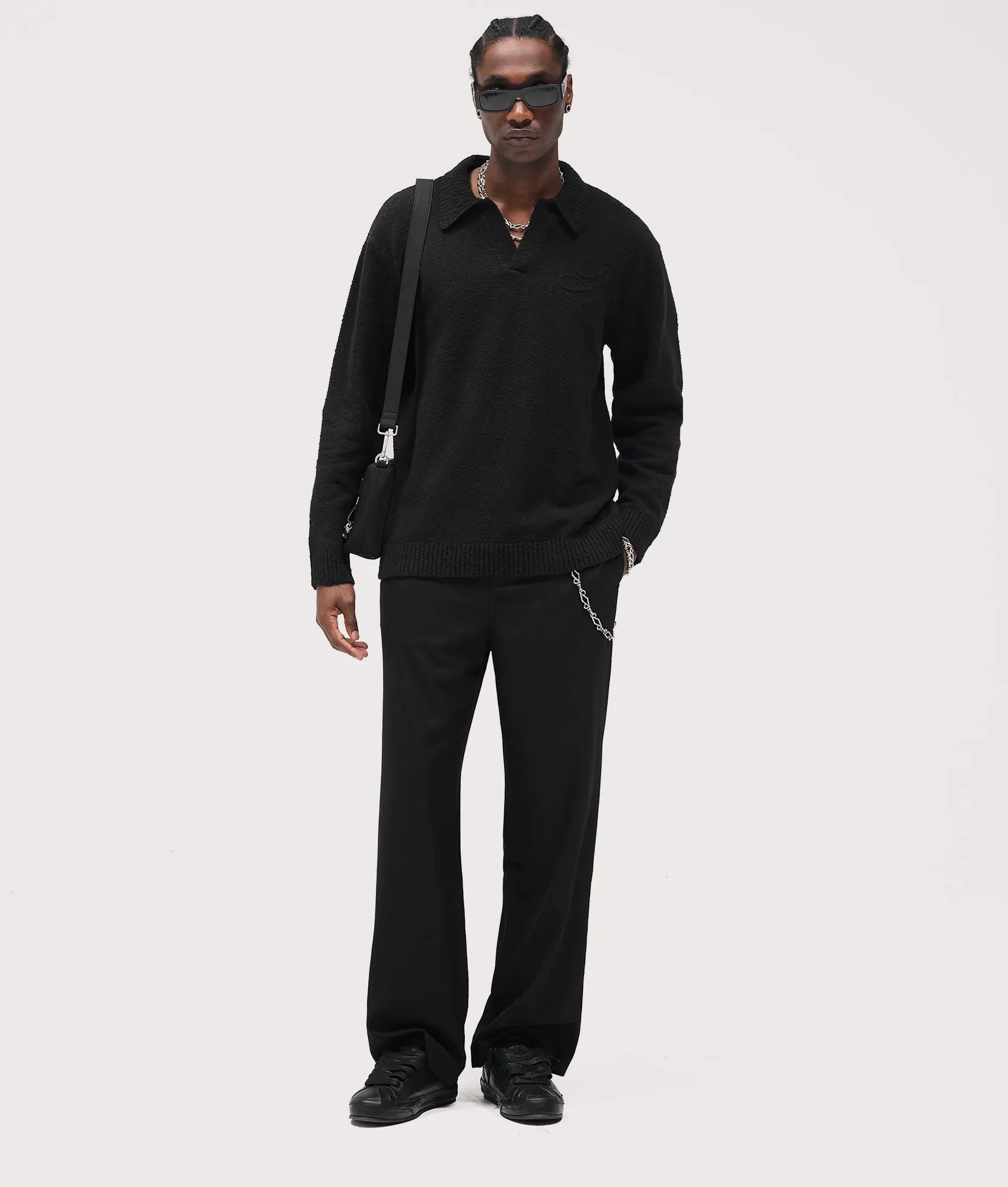 Relaxed Fit Long Sleeve Ribbed Polo Collar Knit sold by EQVVS product image thumbnail 4