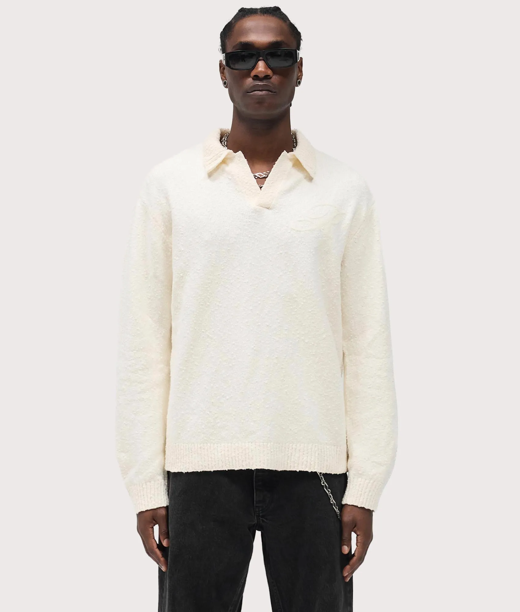 Relaxed Fit Long Sleeve Ribbed Polo Collar Knit sold by EQVVS