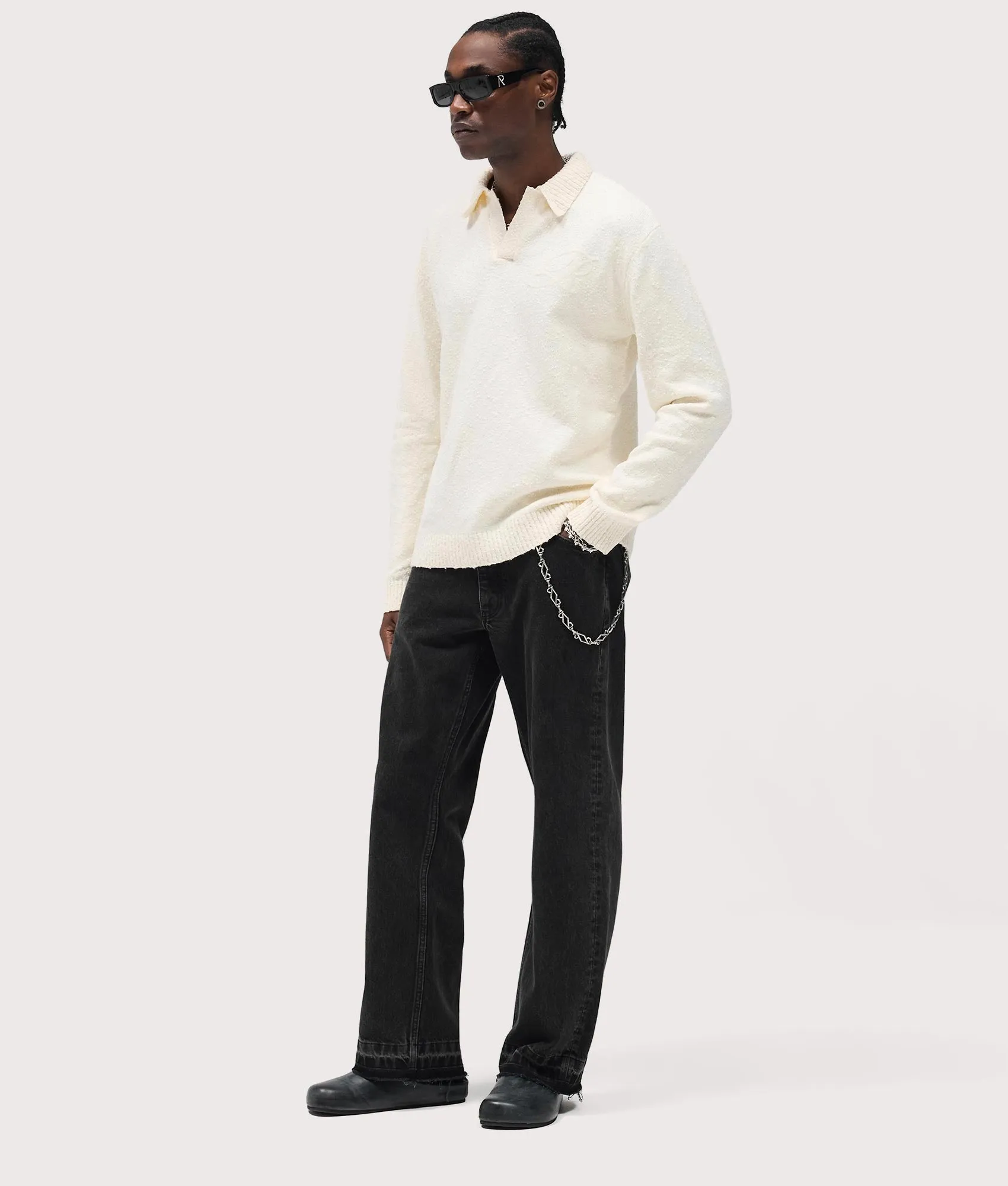Relaxed Fit Long Sleeve Ribbed Polo Collar Knit sold by EQVVS product image thumbnail 4
