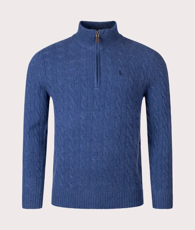 Cashmere Blend Quarter Zip Cable Knit Jumper made by Polo by Ralph Lauren