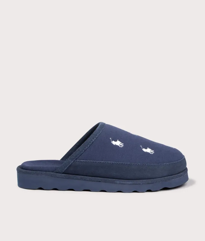 Reade Suede-Trim Polo Pony Scuff Slippers sold by EQVVS