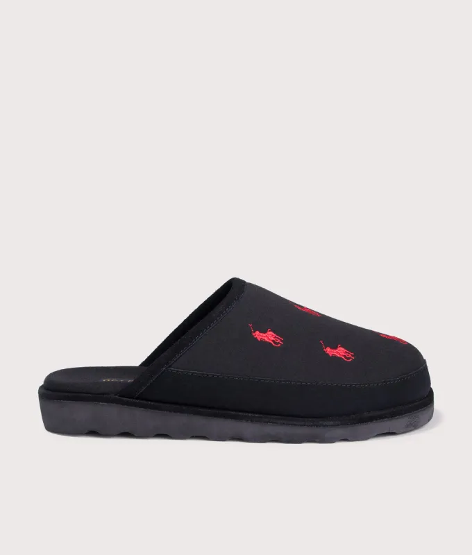 Reade Suede-Trim Polo Pony Scuff Slippers sold by EQVVS