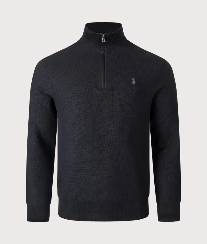 Quarter Zip Contrast Logo Knit Jumper sold by EQVVS