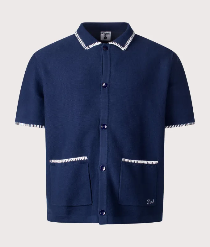 Blanket Stitch Short Sleeve Knitted Shirt made by Service Works