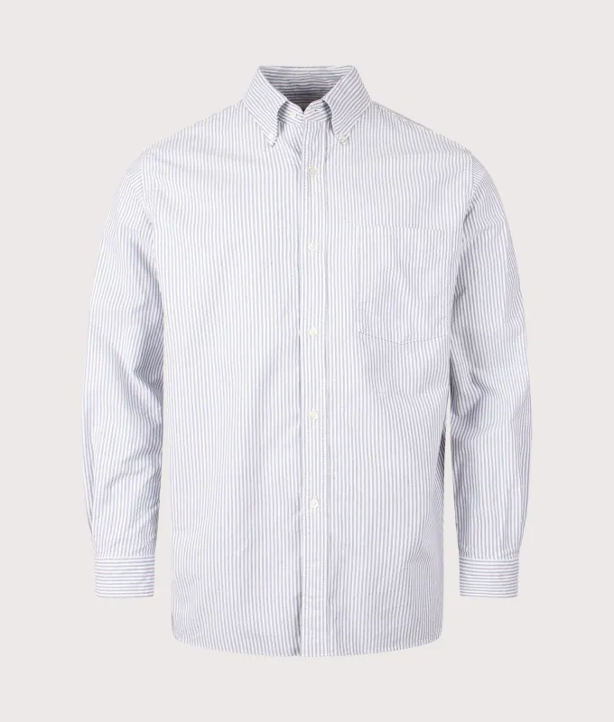 Relaxed Fit Button Down Stripe Wind Shirt made by Nanamica