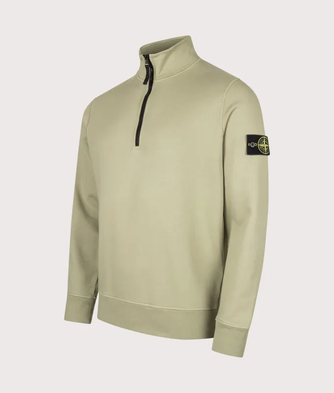 Organic Cotton Fleece Quarter Zip Sweatshirt made by Stone Island