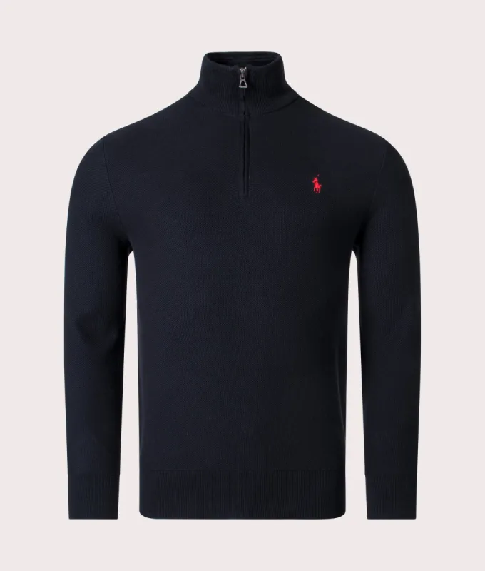 Quarter Zip Contrast Logo Knit sold by EQVVS