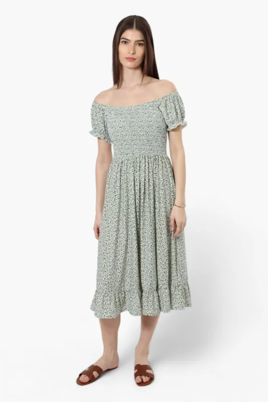 International INC Company Floral Smocked Flounce Maxi Dress - Green sold by Fairweather