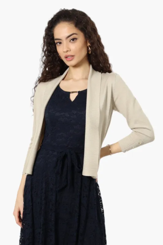 Impress 3/4 Sleeve Button Shrug Cardigan - Beige sold by Fairweather