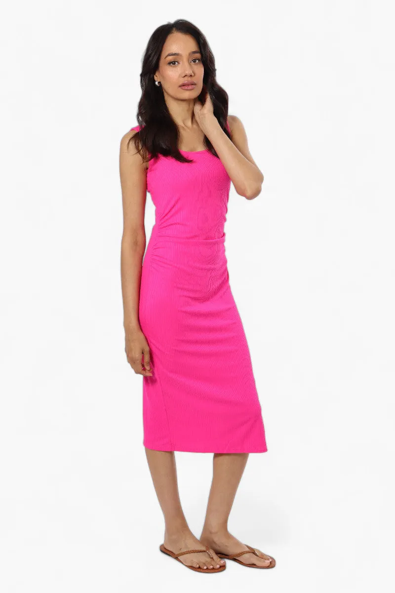 Impress Ribbed Side Slit Maxi Dress - Pink sold by Fairweather
