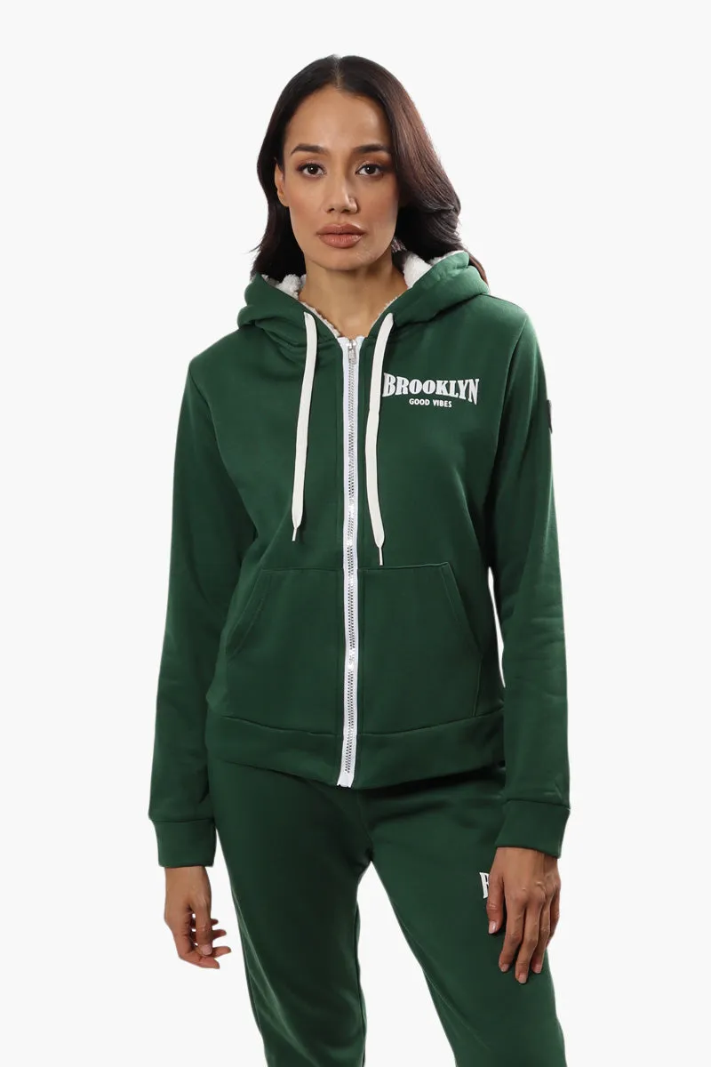 Fahrenheit Brooklyn Print Sherpa Hoodie - Green sold by Fairweather