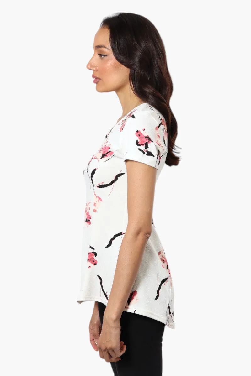Impress Floral High Low Cap Sleeve Blouse - White sold by Fairweather product image thumbnail 3
