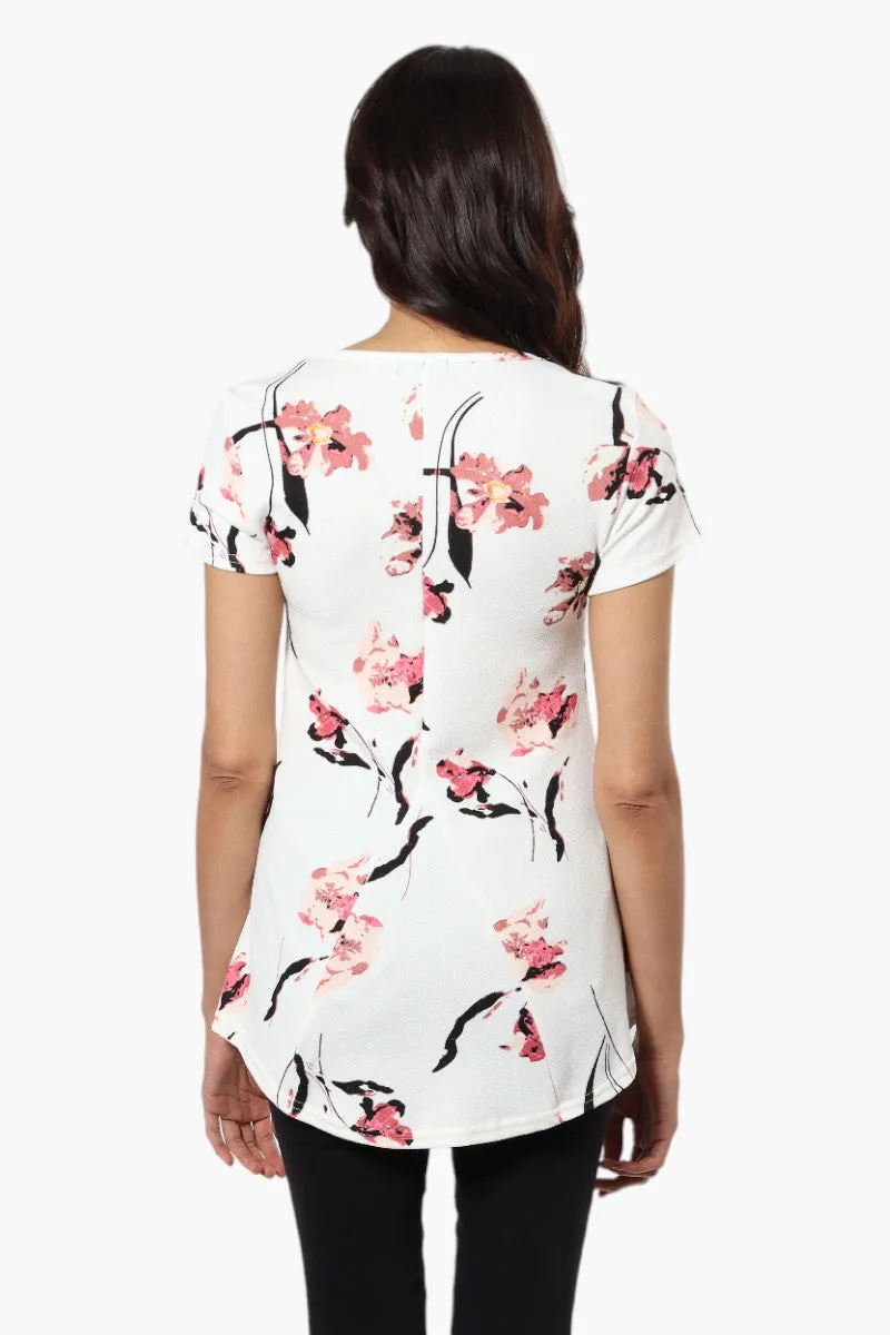 Impress Floral High Low Cap Sleeve Blouse - White sold by Fairweather product image thumbnail 4