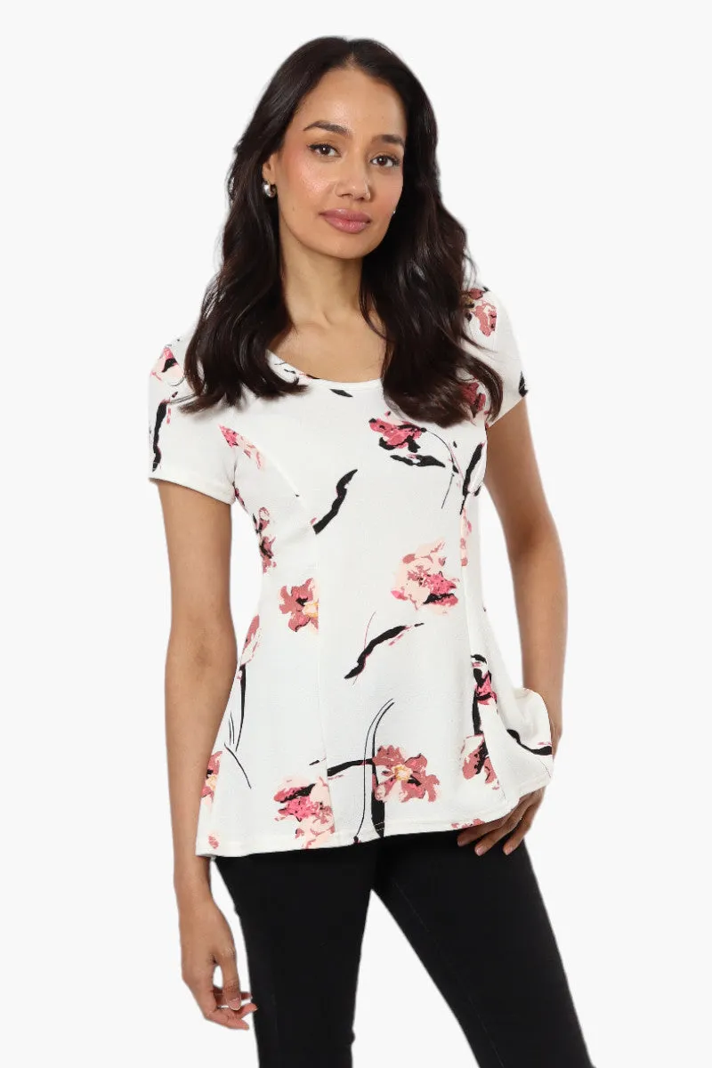 Impress Floral High Low Cap Sleeve Blouse - White sold by Fairweather
