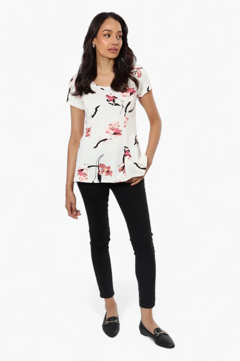Impress Floral High Low Cap Sleeve Blouse - White sold by Fairweather product image thumbnail 2