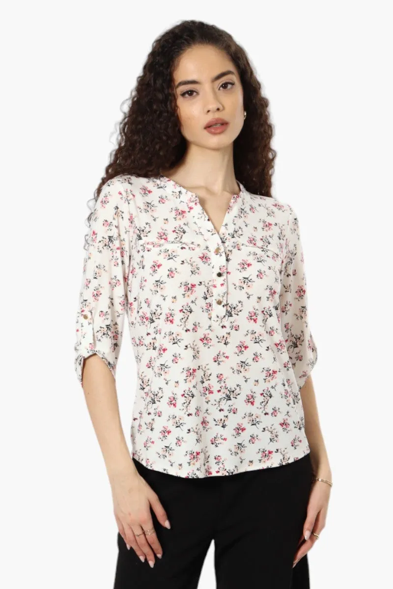 Beechers Brook Floral Roll Up Sleeve Henley Shirt - White sold by Fairweather