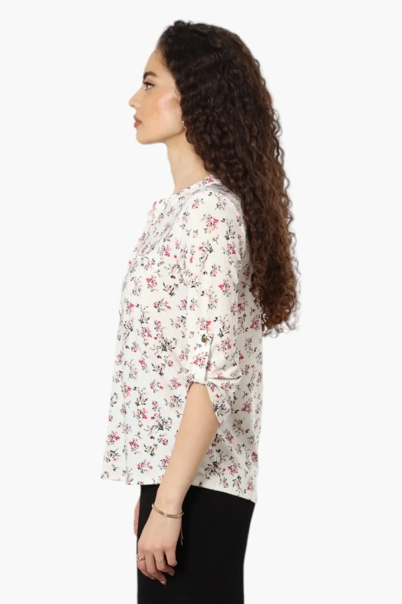 Beechers Brook Floral Roll Up Sleeve Henley Shirt - White sold by Fairweather product image thumbnail 3