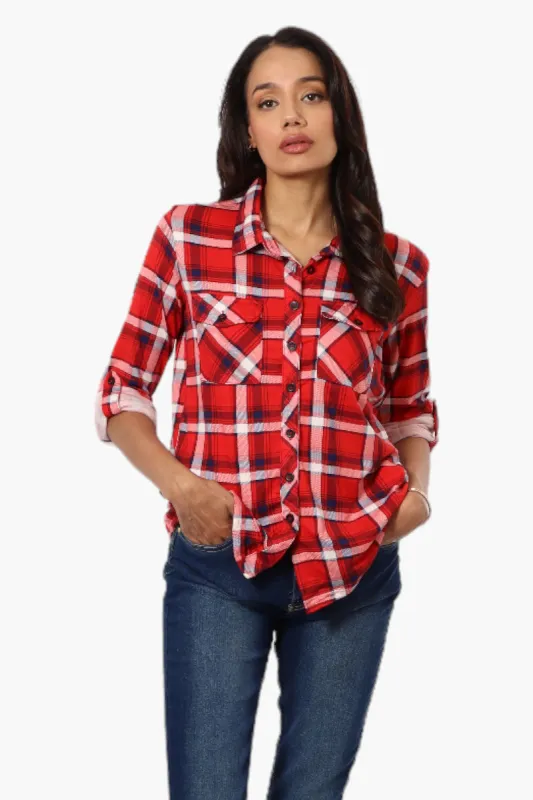 Urbanology Plaid Roll Up Sleeve Button Up Shirt - Red sold by Fairweather