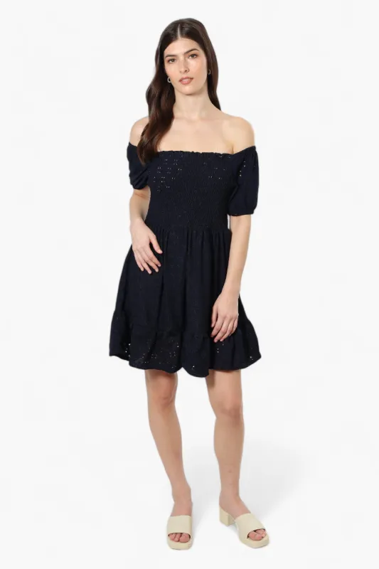 Urbanology Off Shoulder Smock Day Dress - Navy sold by Fairweather
