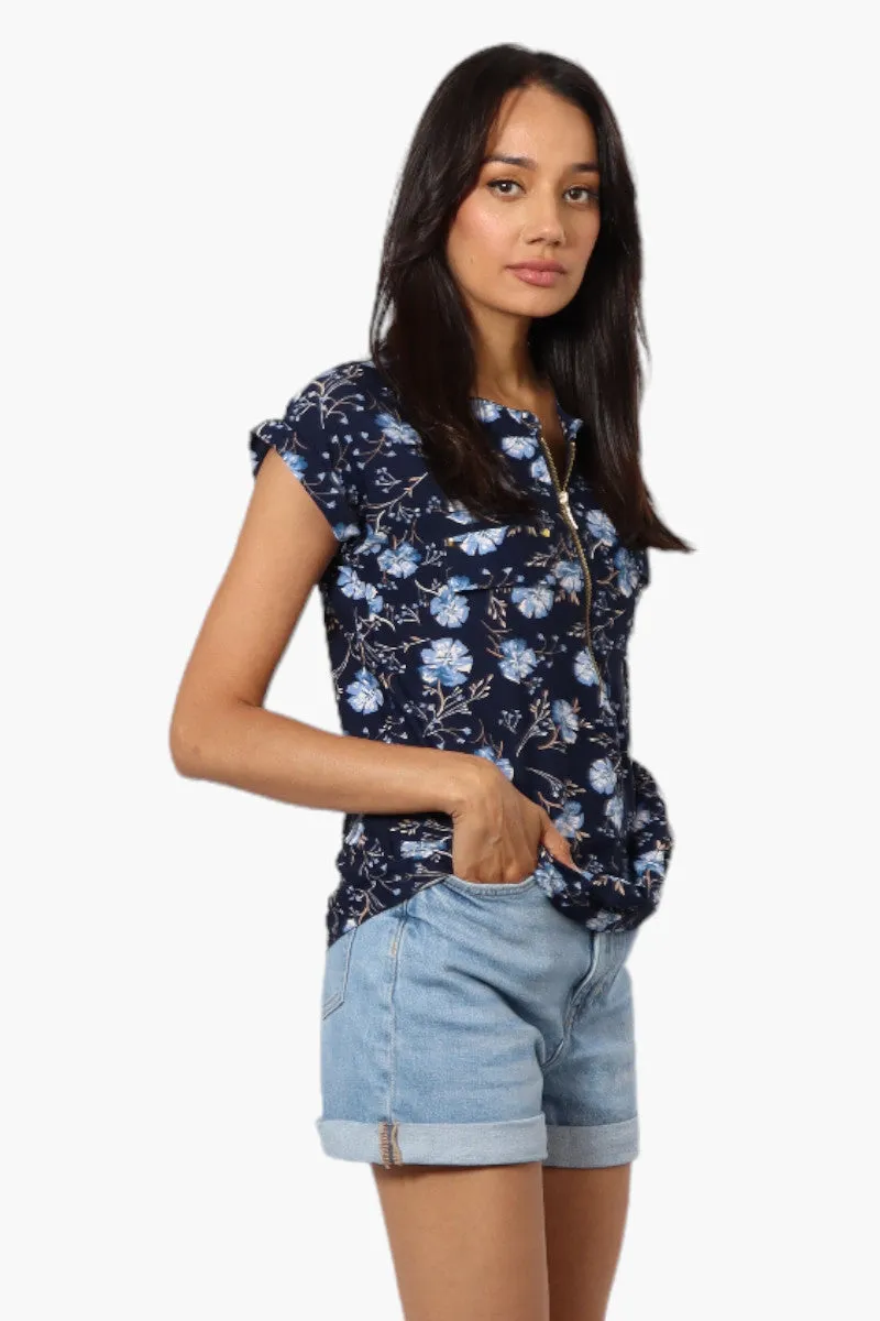 Beechers Brook Floral Half Zip Shirt - Navy sold by Fairweather