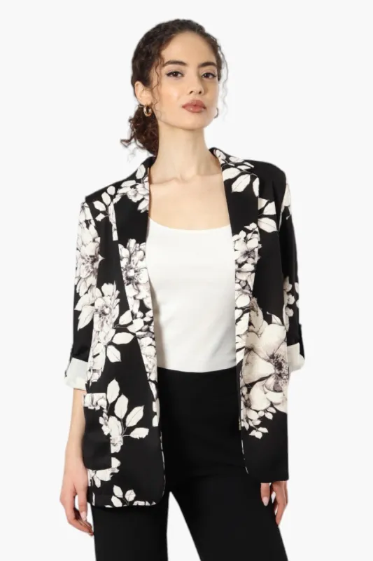 Limite Floral Roll Up Sleeve Open Blazer - Black sold by Fairweather