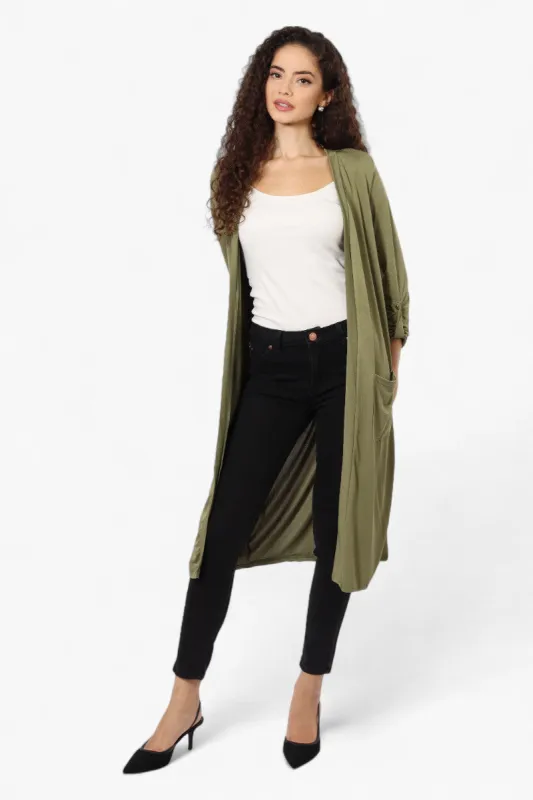 International INC Company Roll Up Sleeve Duster Cardigan - Olive sold by Fairweather