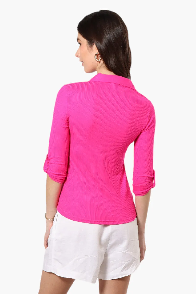 Impress Ribbed Roll Up Sleeve Shirt - Pink sold by Fairweather product image thumbnail 4