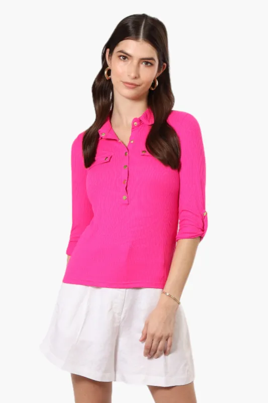 Impress Ribbed Roll Up Sleeve Shirt - Pink sold by Fairweather