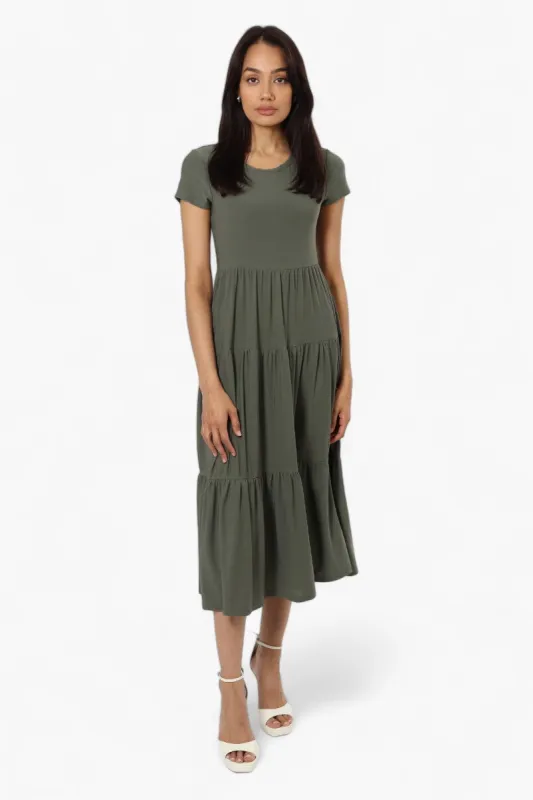 Majora Solid Cap Sleeve Tiered Maxi Dress - Olive sold by Fairweather