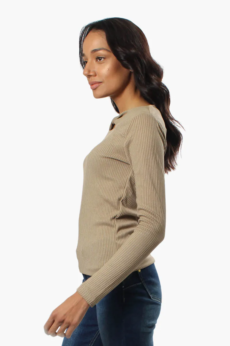 Magazine Ribbed Front Twist Long Sleeve Top - Beige sold by Fairweather product image thumbnail 2
