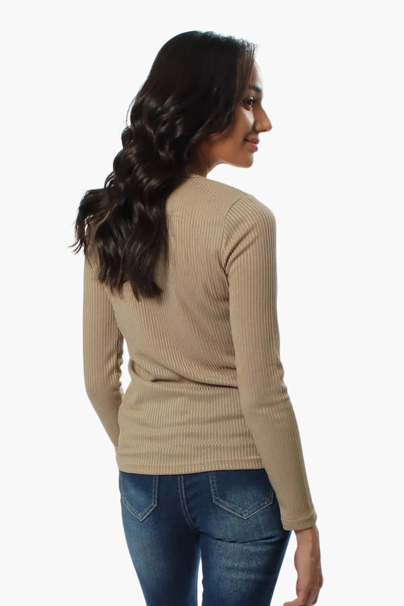 Magazine Ribbed Front Twist Long Sleeve Top - Beige sold by Fairweather product image thumbnail 3