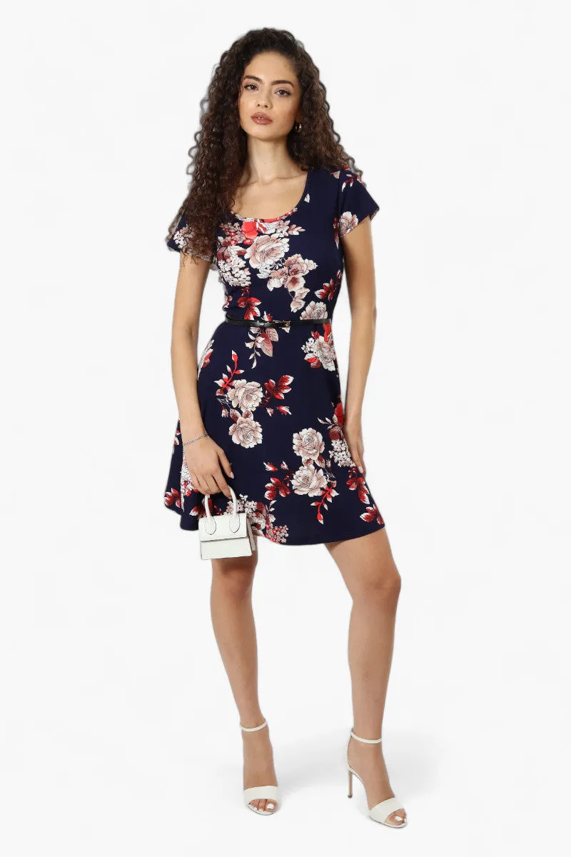 Impress Floral Belted Skater Day Dress - Navy sold by Fairweather product image thumbnail 2