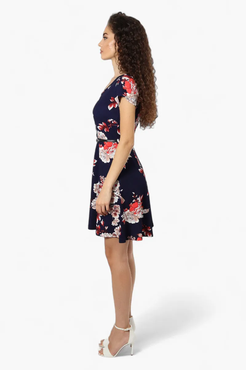 Impress Floral Belted Skater Day Dress - Navy sold by Fairweather product image thumbnail 3