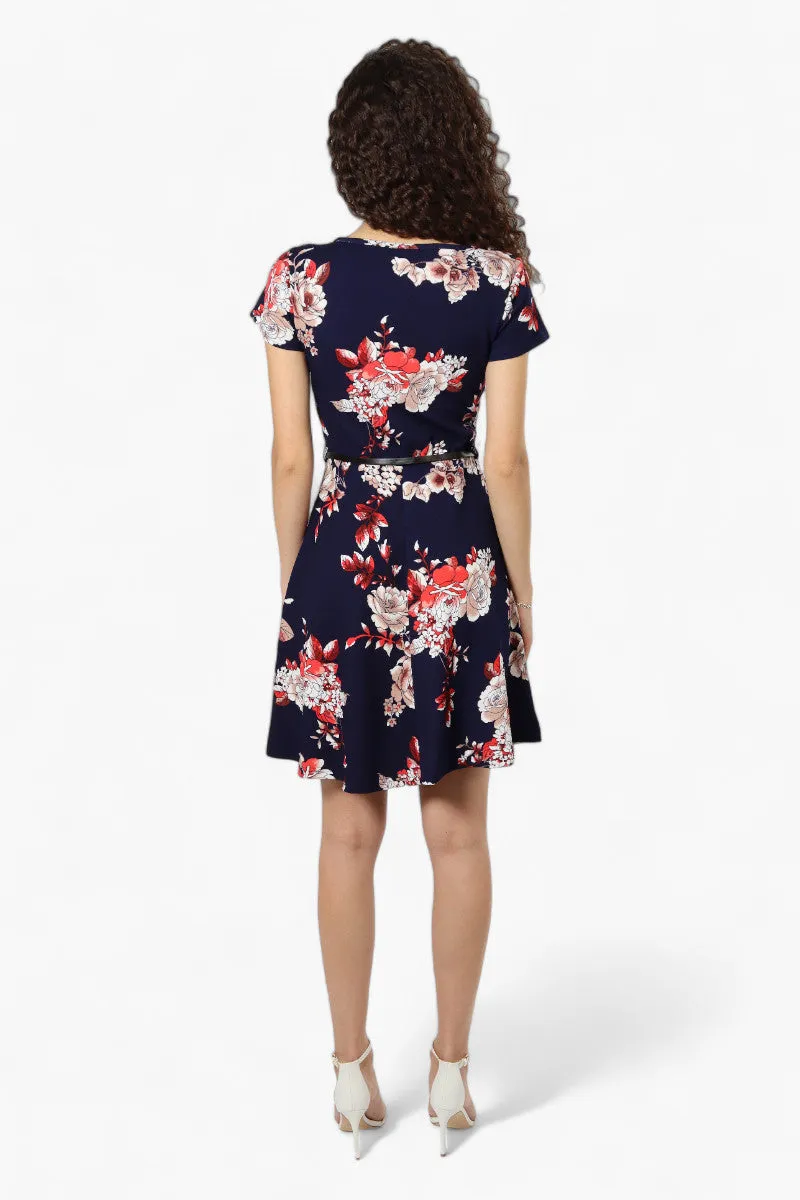 Impress Floral Belted Skater Day Dress - Navy sold by Fairweather product image thumbnail 4